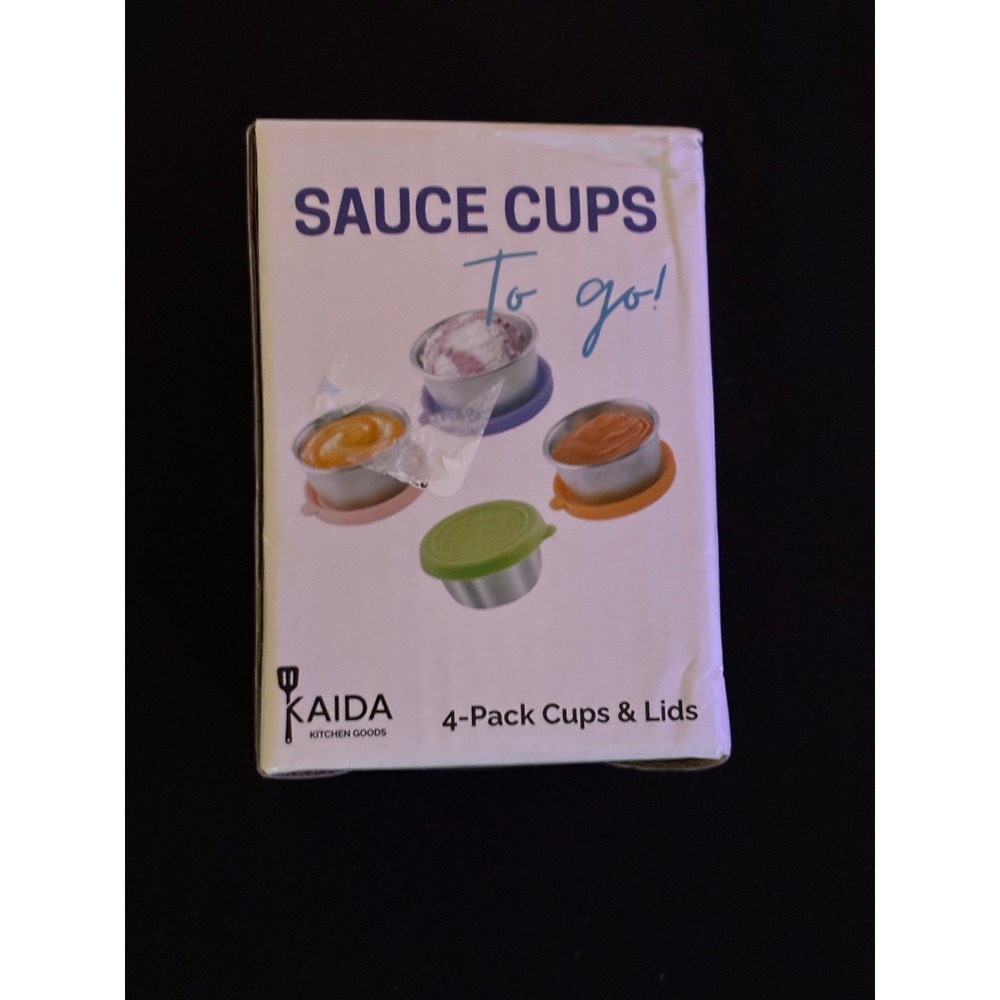 Kaida Kitchen Goods 4-Pack Stainless Steel Sauce Cups with Leak Proof Lids New